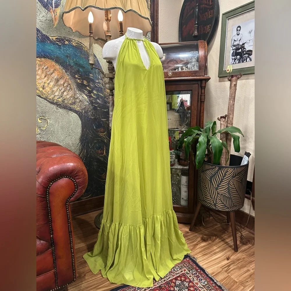 Love & Lemonade Lime Green Halter Maxi Dress Large - Picture 7 of 10